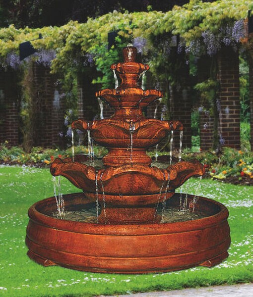 Quattro Classic Tier Fountain in Grand Pool Estate four levels of water